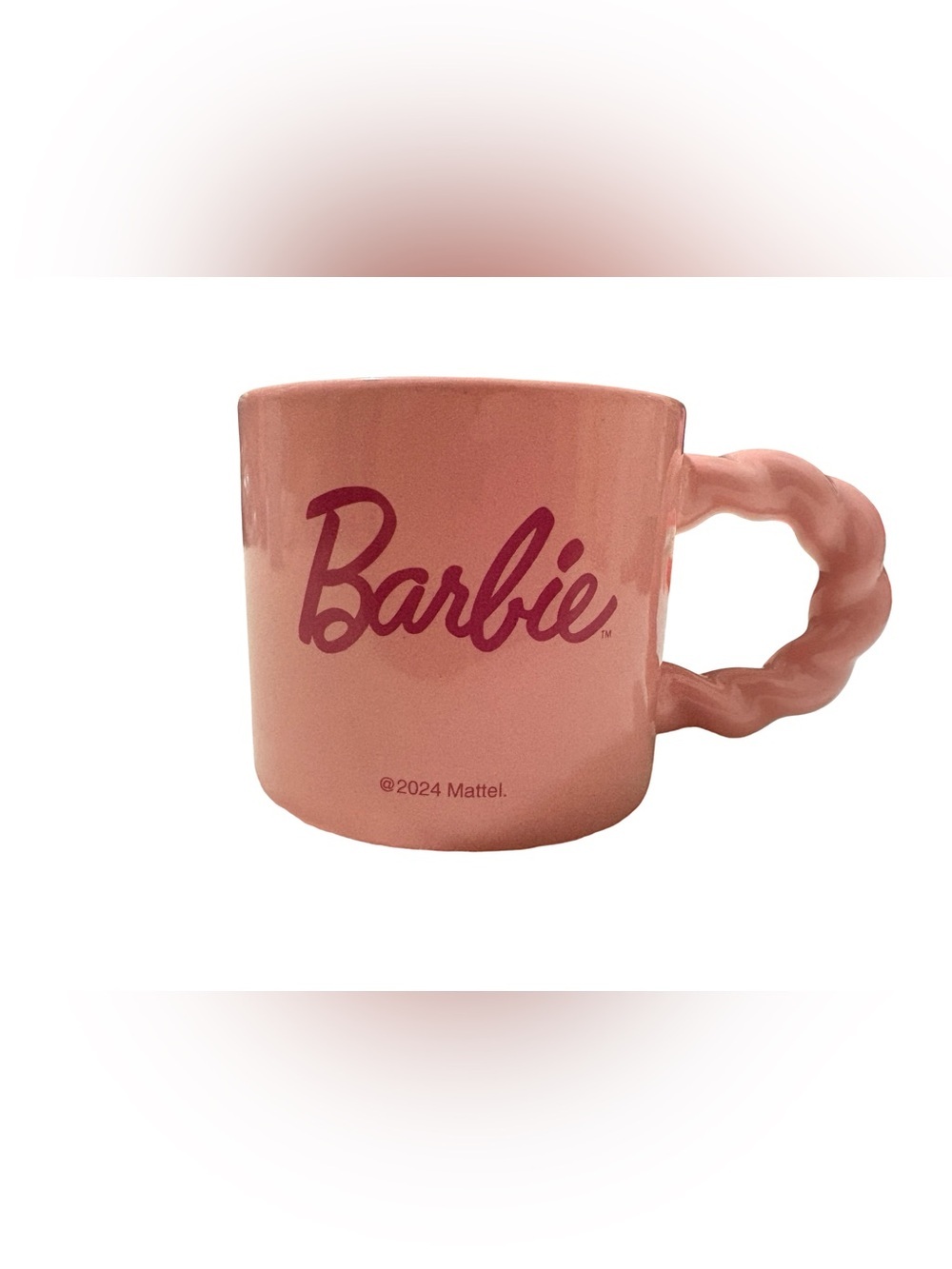 Barbie Pink Sculpted Handle Ceramic Mug 2024 Mattel Coffee Tea Cup